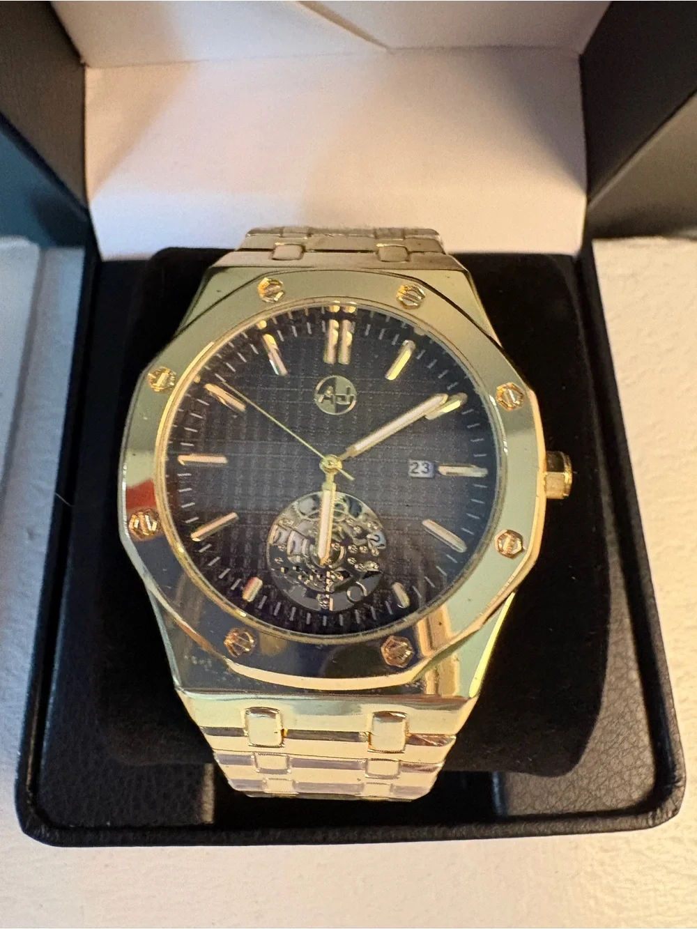 AJ Brand Gold Tone Men's Automatic Watch with Black Dial